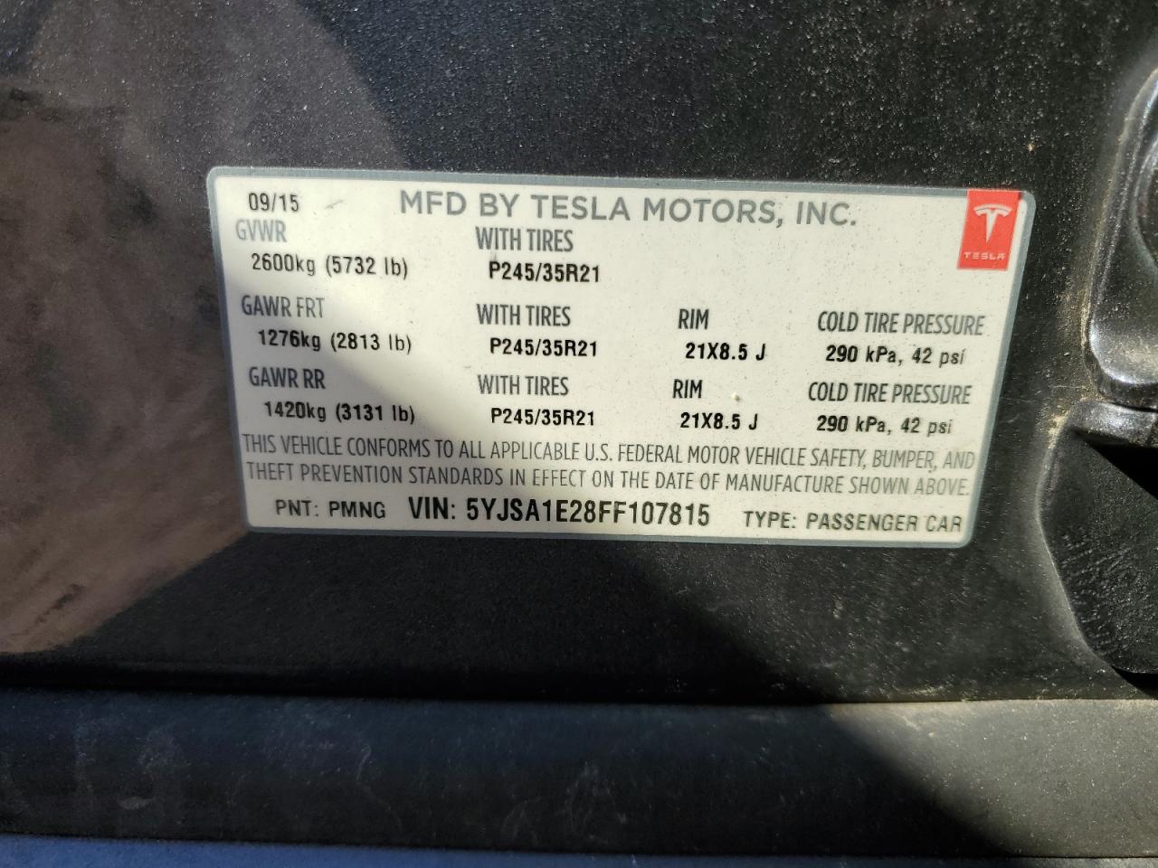 5YJSA1E28FF107815 2015 Tesla Model S