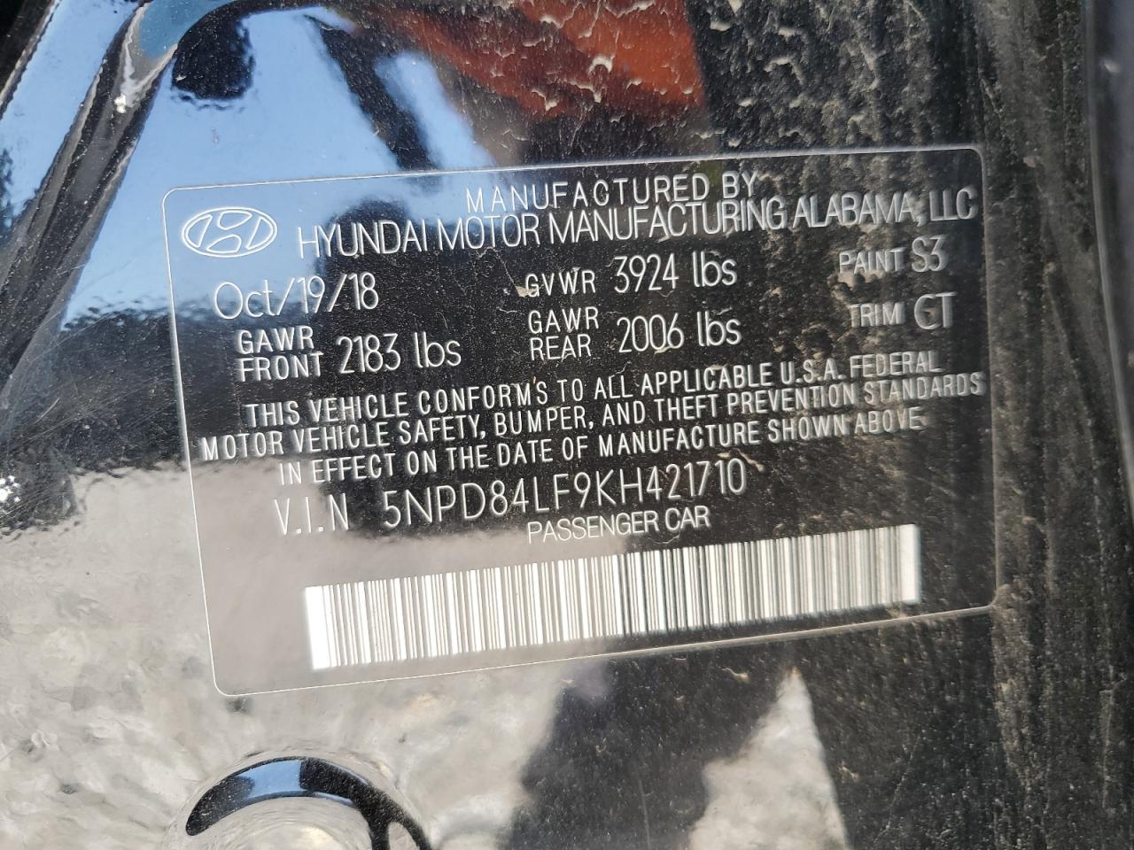 5NPD84LF9KH421710 2019 Hyundai Elantra Sel