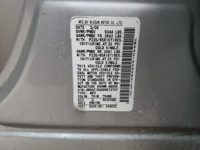 2009 Nissan Murano S VIN: JN8AZ18U99W013707 Lot: 53757174