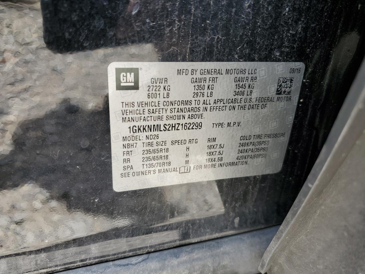 1GKKNMLS2HZ162299 2017 GMC Acadia Slt-1