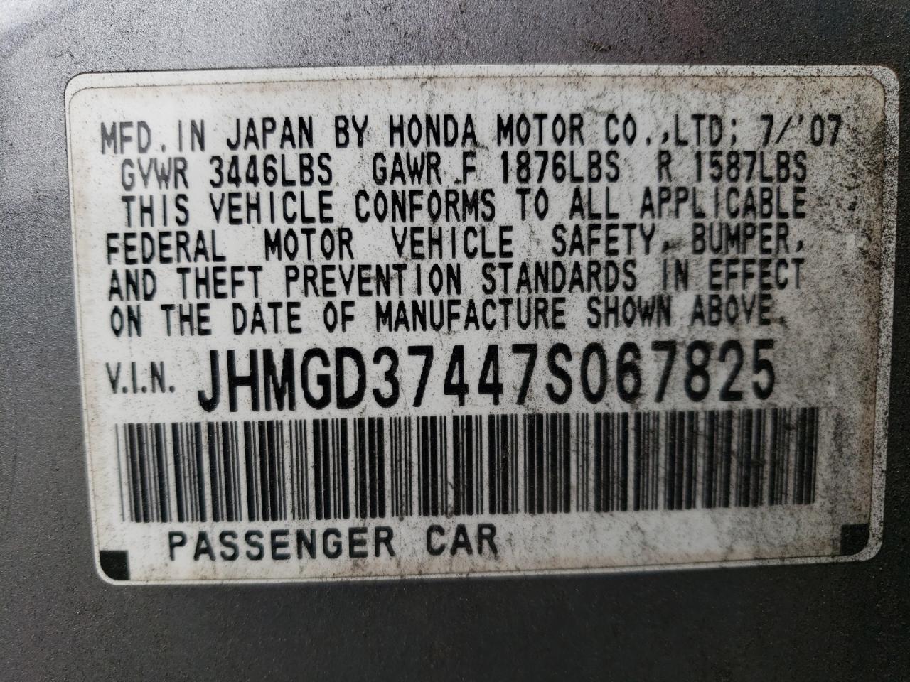 JHMGD37447S067825 2007 Honda Fit