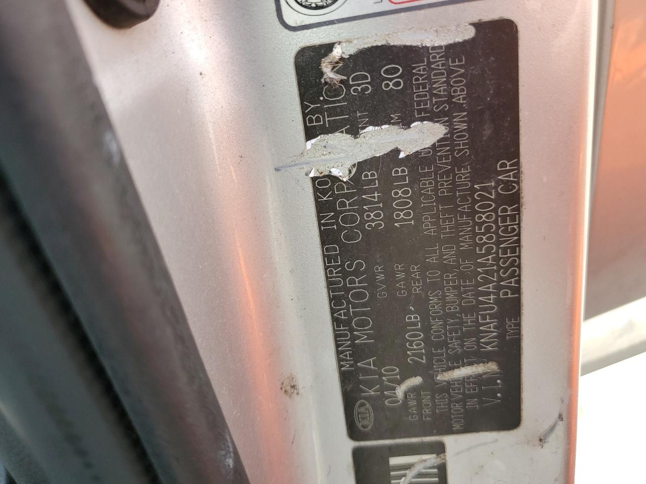 KNAFU4A21A5858021 2010 Kia Forte Ex