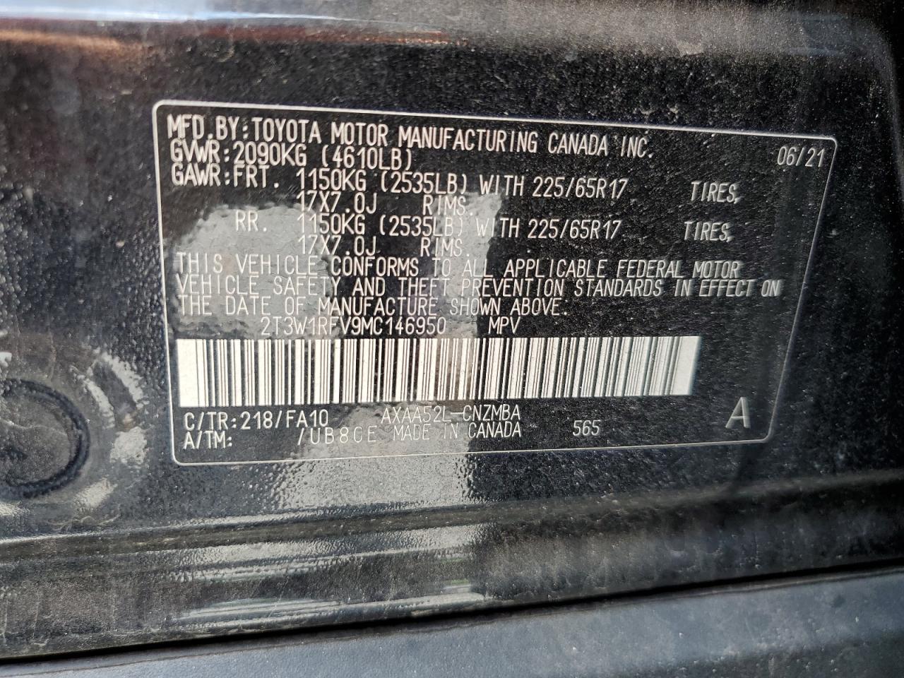 2T3W1RFV9MC146950 2021 Toyota Rav4 Xle