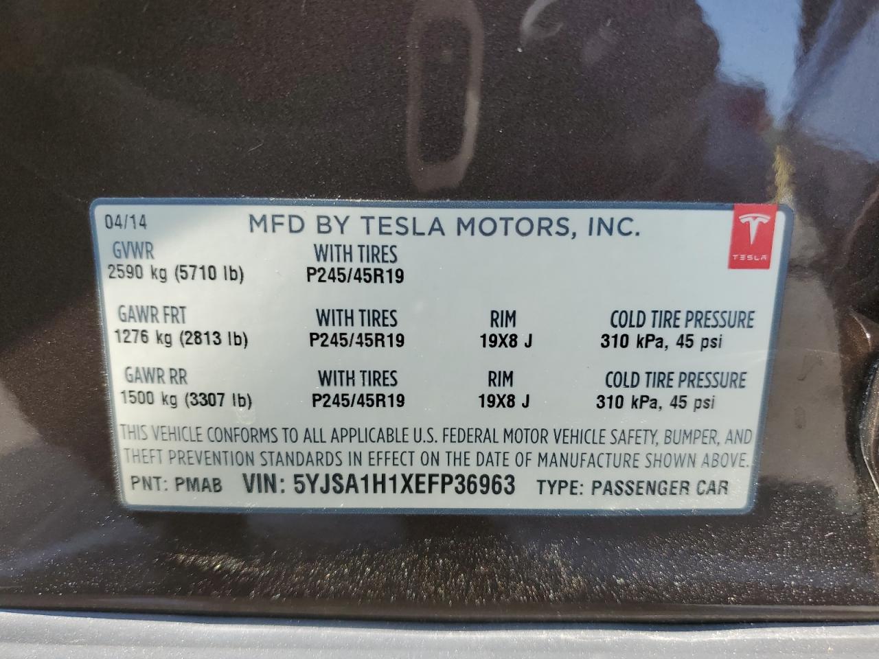 5YJSA1H1XEFP36963 2014 Tesla Model S