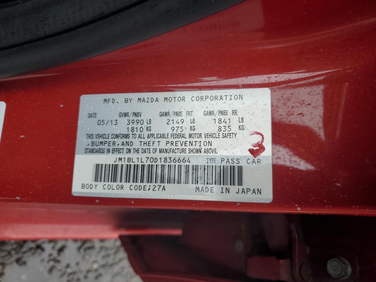 JM1BL1L70D1836664 2013 Mazda 3 I