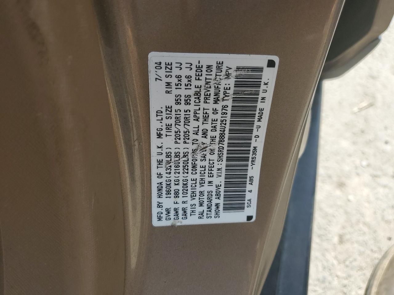 SHSRD78884U251976 2004 Honda Cr-V Ex