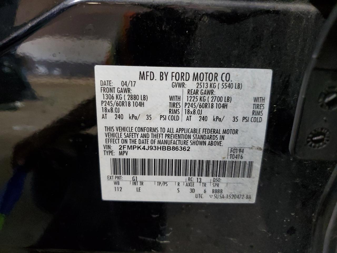 2FMPK4J93HBB86362 2017 Ford Edge Sel