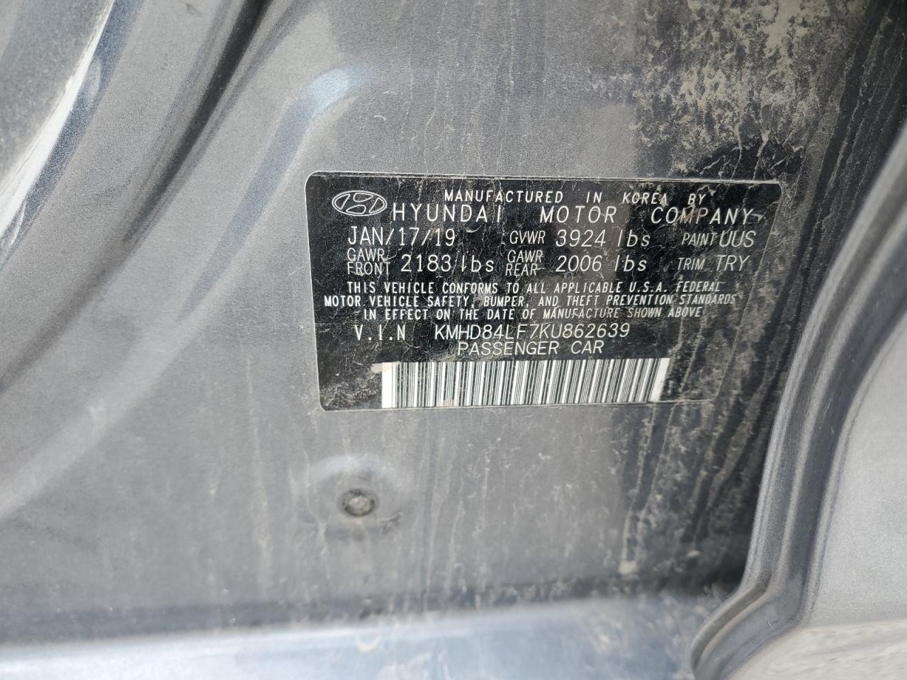 KMHD84LF7KU862639 2019 Hyundai Elantra Sel