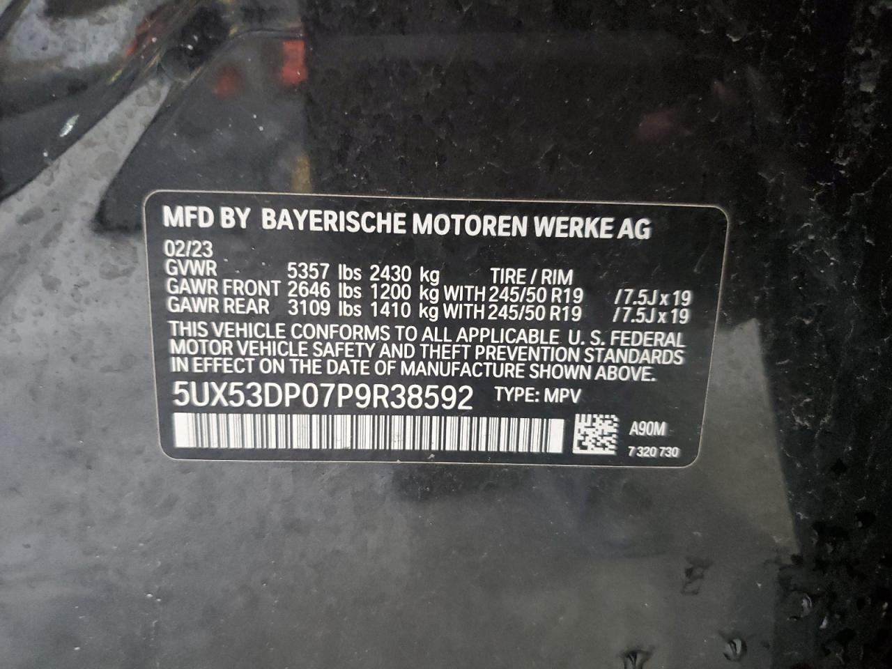 5UX53DP07P9R38592 2023 BMW X3 xDrive30I