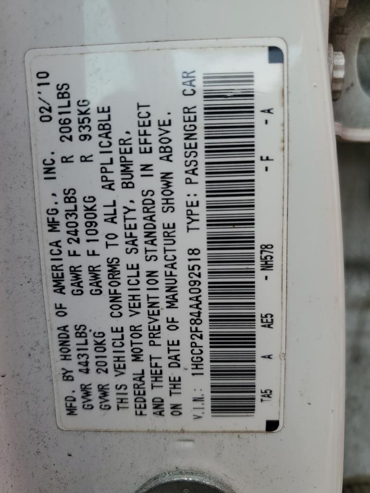 1HGCP2F84AA092518 2010 Honda Accord Exl