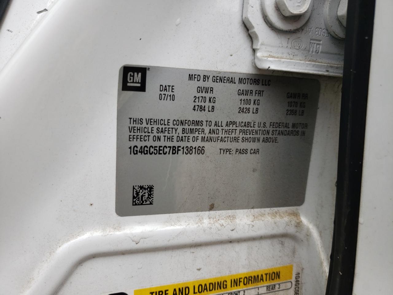 1G4GC5EC7BF138166 2011 Buick Lacrosse Cxl