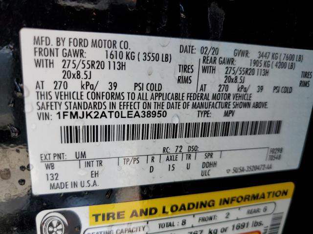 2020 Ford Expedition Max Limited VIN: 1FMJK2AT0LEA38950 Lot: 56435544