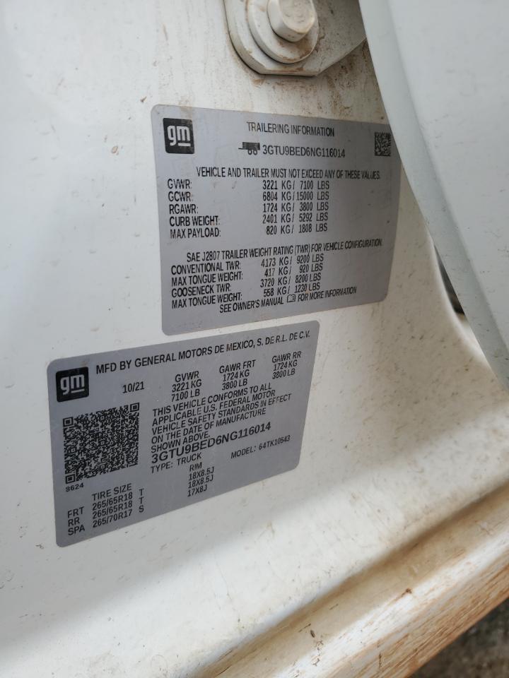 3GTU9BED6NG116014 2022 GMC Sierra Limited K1500 Sle