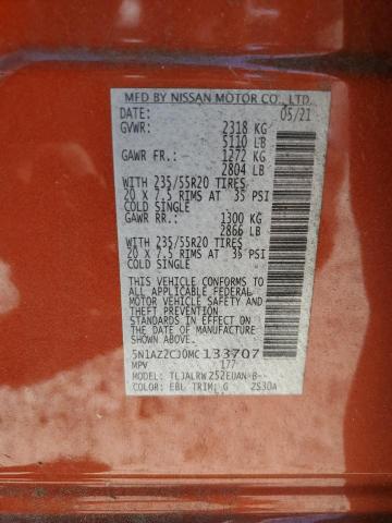 2021 Nissan Murano Sl VIN: 5N1AZ2CJ0MC133707 Lot: 56804524