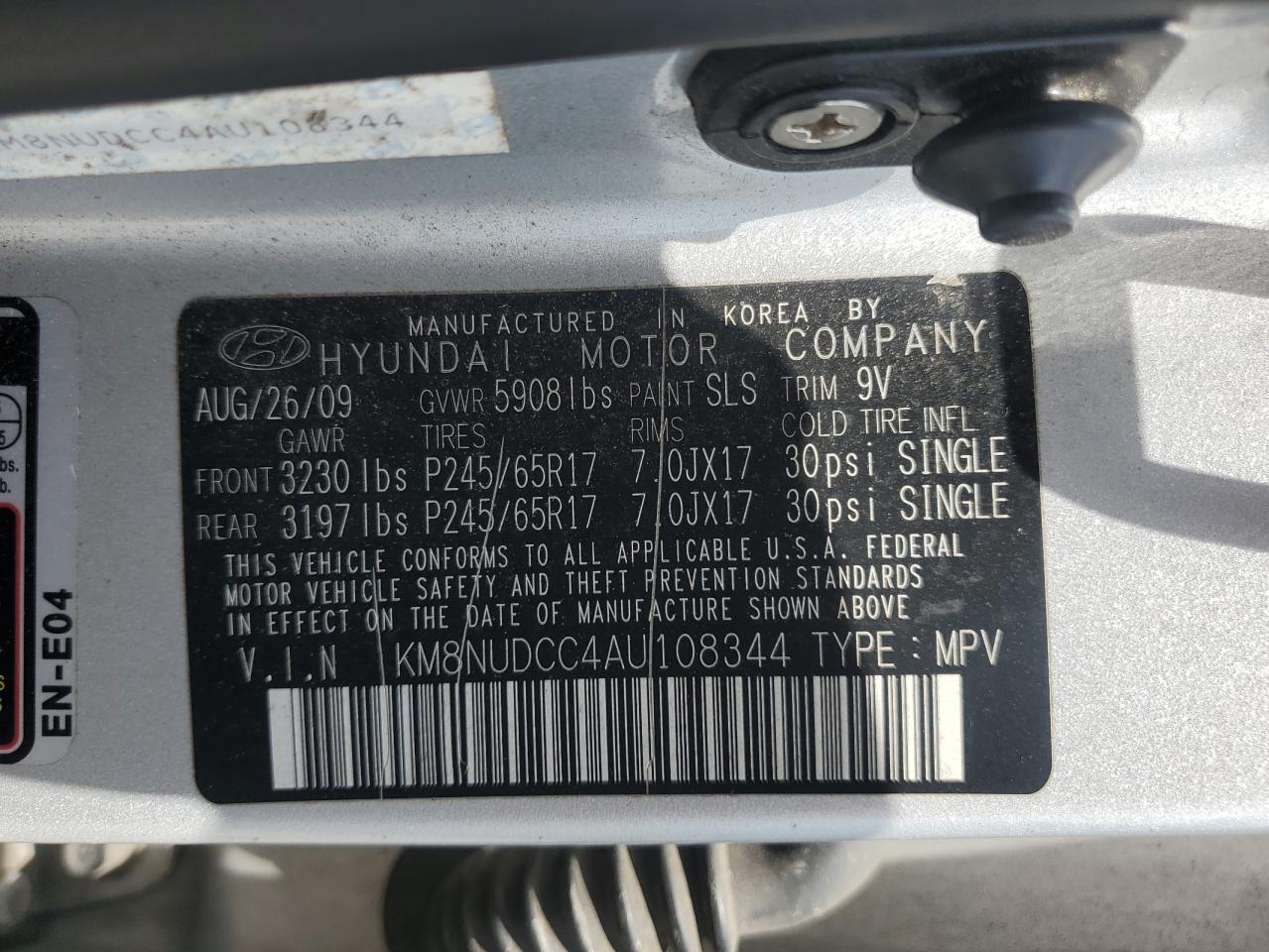 KM8NUDCC4AU108344 2010 Hyundai Veracruz Gls