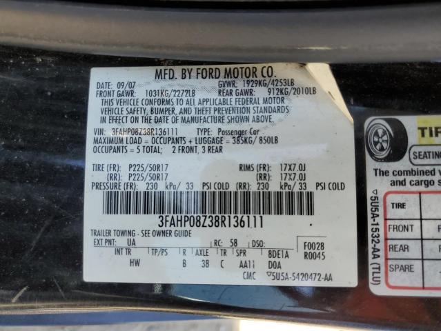 2008 Ford Fusion Sel VIN: 3FAHP08Z38R136111 Lot: 56440874