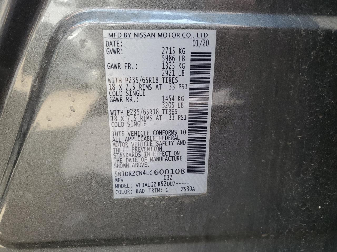 5N1DR2CN4LC600108 2020 Nissan Pathfinder Sl