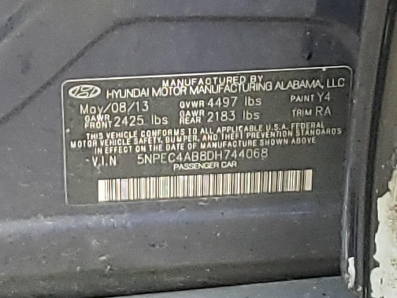 2013 Hyundai Sonata Se vin: 5NPEC4AB8DH744068