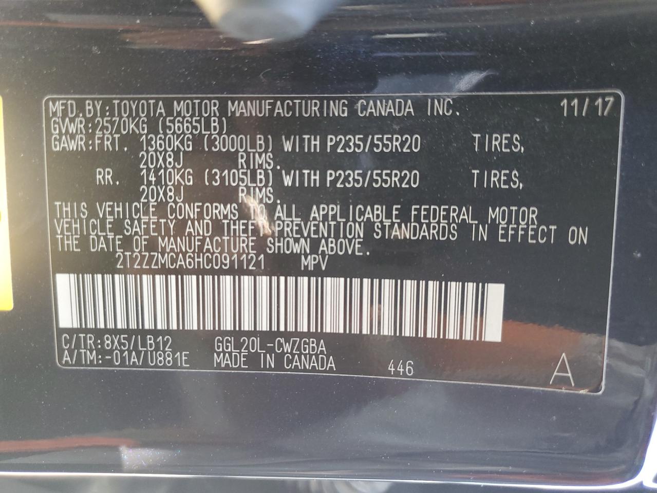 2T2ZZMCA6HC091121 2017 Lexus Rx 350 Base