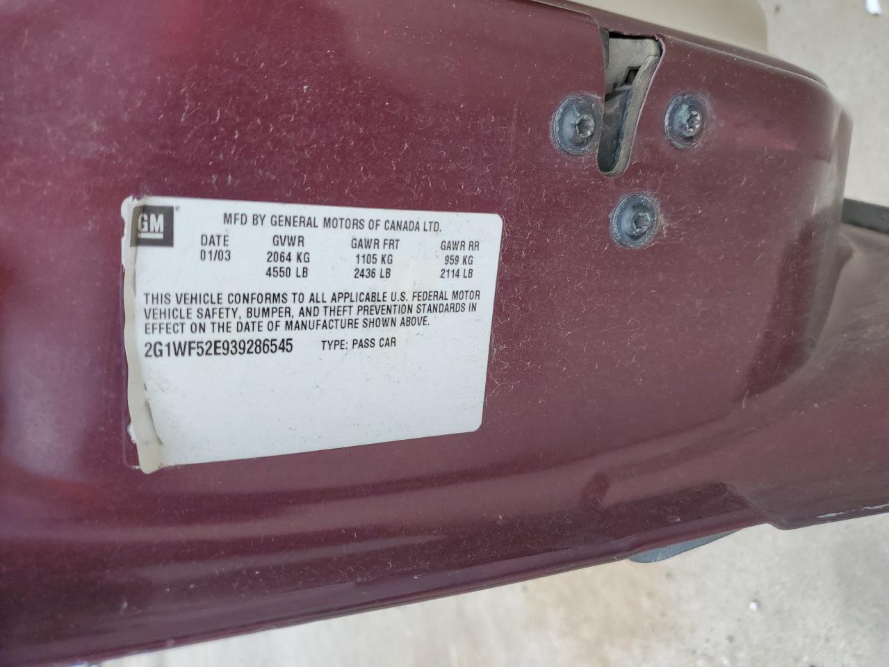 2G1WF52E939286545 2003 Chevrolet Impala