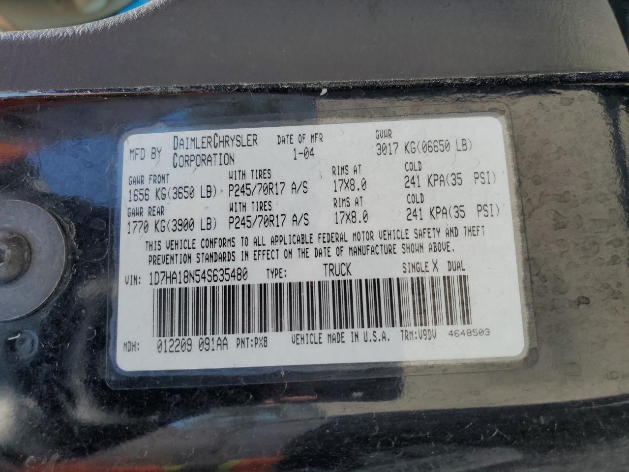 1D7HA18N54S635480 2004 Dodge Ram 1500 St