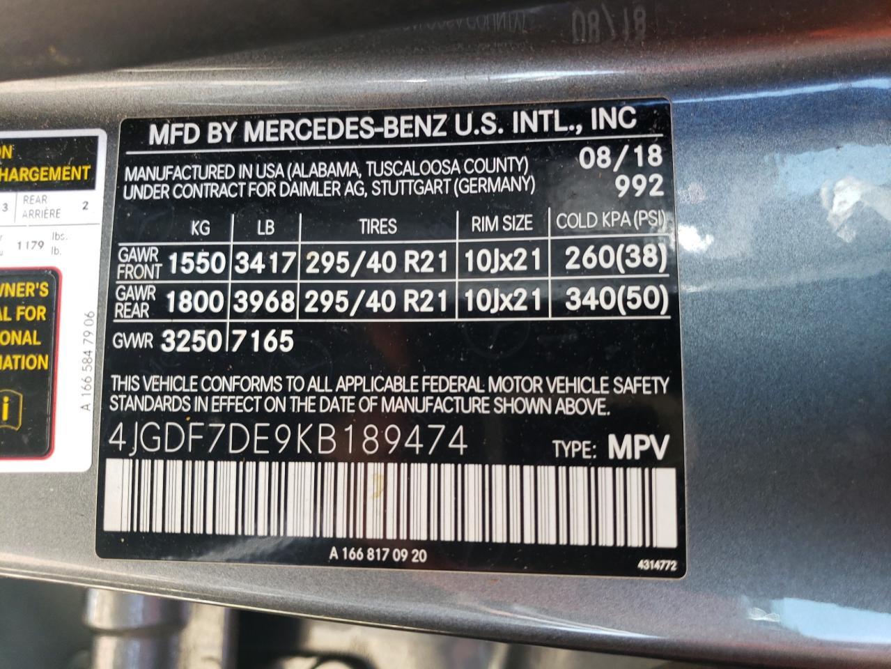 4JGDF7DE9KB189474 2019 Mercedes-Benz Gls 550 4Matic