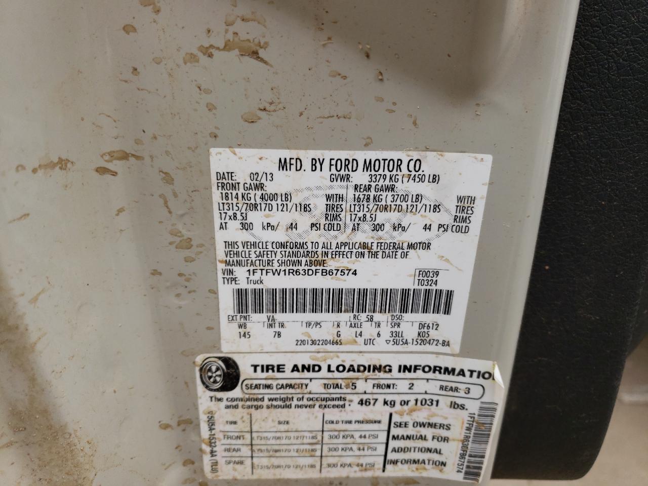 1FTFW1R63DFB67574 2013 Ford F150 Svt Raptor