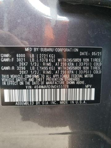 2021 Subaru Ascent Touring VIN: 4S4WMARD9M3455178 Lot: 55167184