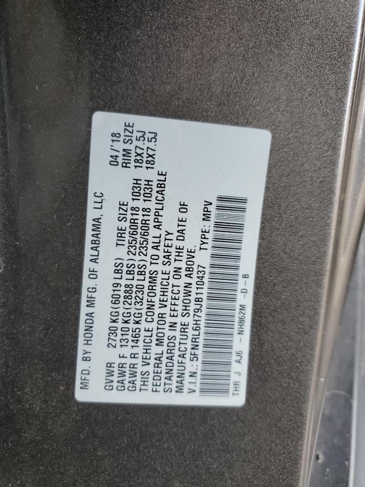 5FNRL6H79JB110437 2018 Honda Odyssey Exl