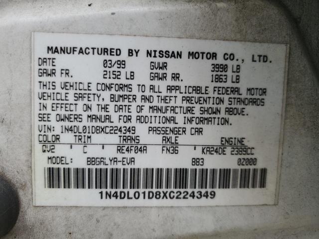 1999 Nissan Altima Xe VIN: 1N4DL01D8XC224349 Lot: 55029374