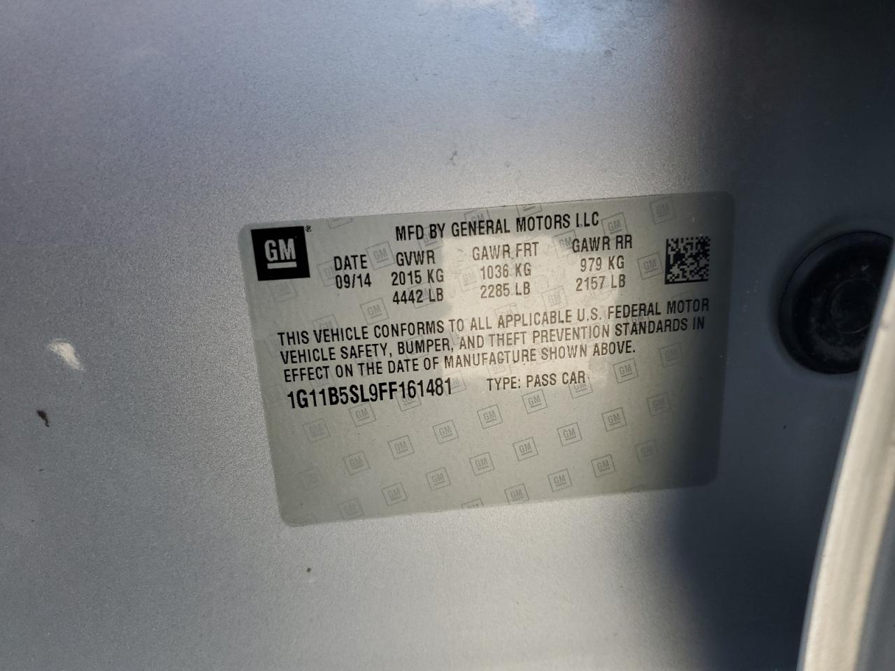 1G11B5SL9FF161481 2015 Chevrolet Malibu Ls