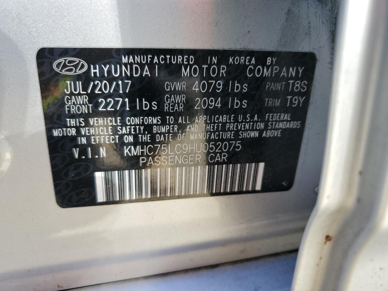 KMHC75LC9HU052075 2017 Hyundai Ioniq Sel