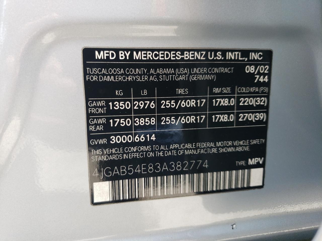 4JGAB54E83A382774 2003 Mercedes-Benz Ml 320