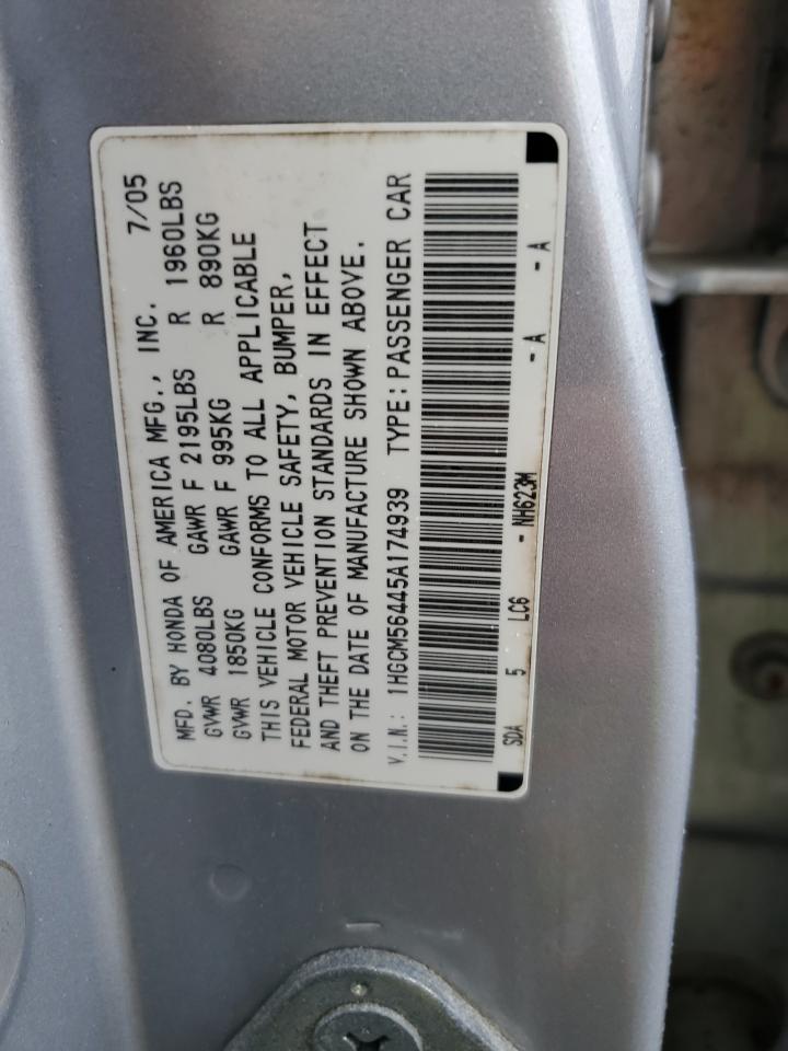 1HGCM56445A174939 2005 Honda Accord Lx