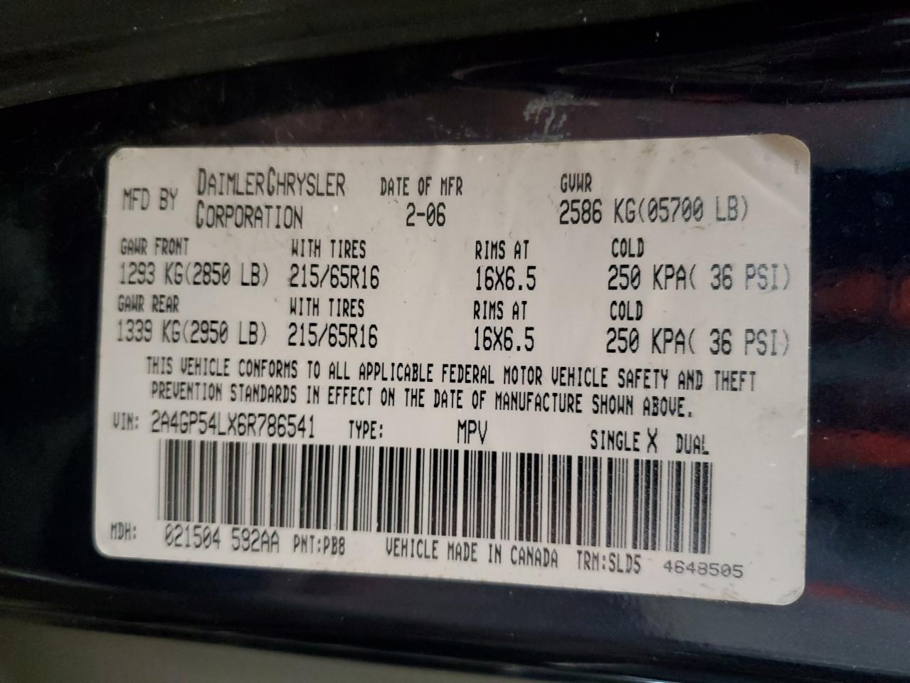 2A4GP54LX6R786541 2006 Chrysler Town & Country Touring