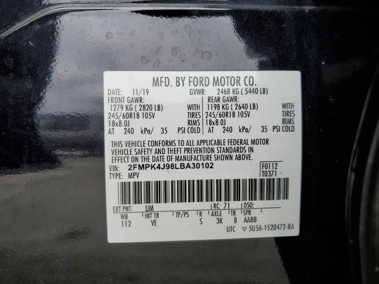 Lot #2972634090 2020 FORD EDGE SEL