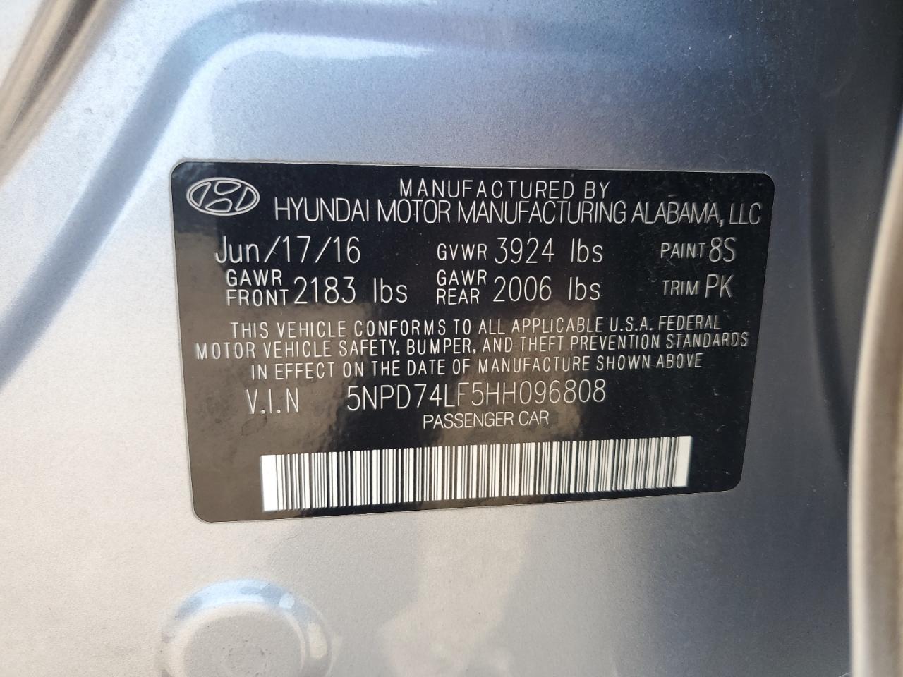 5NPD74LF5HH096808 2017 Hyundai Elantra Se