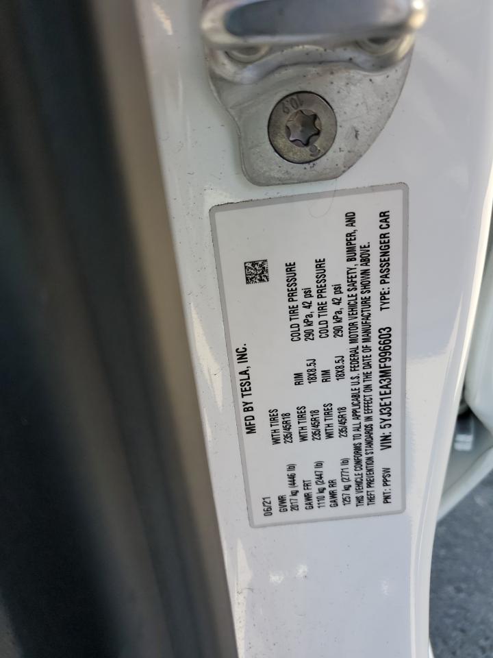 5YJ3E1EA3MF996603 2021 Tesla Model 3