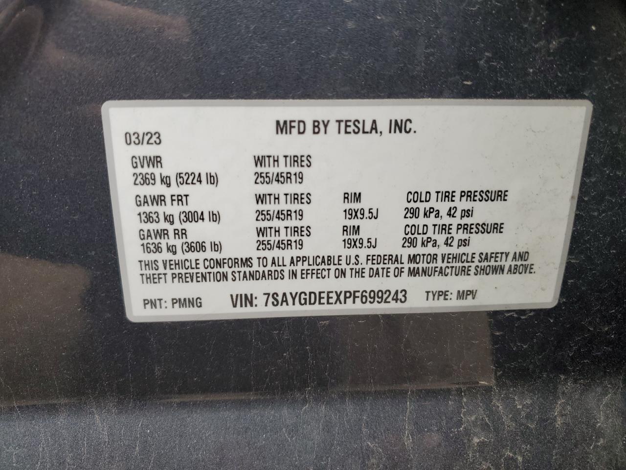 7SAYGDEEXPF699243 2023 Tesla Model Y