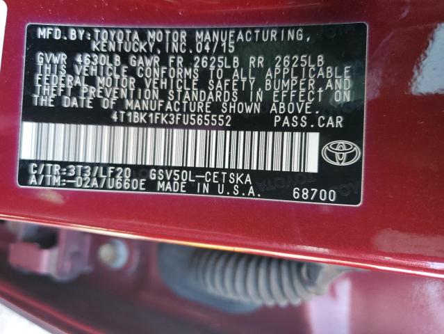 VIN 4T1BK1FK3FU565552 2015 Toyota Camry, Xse no.12