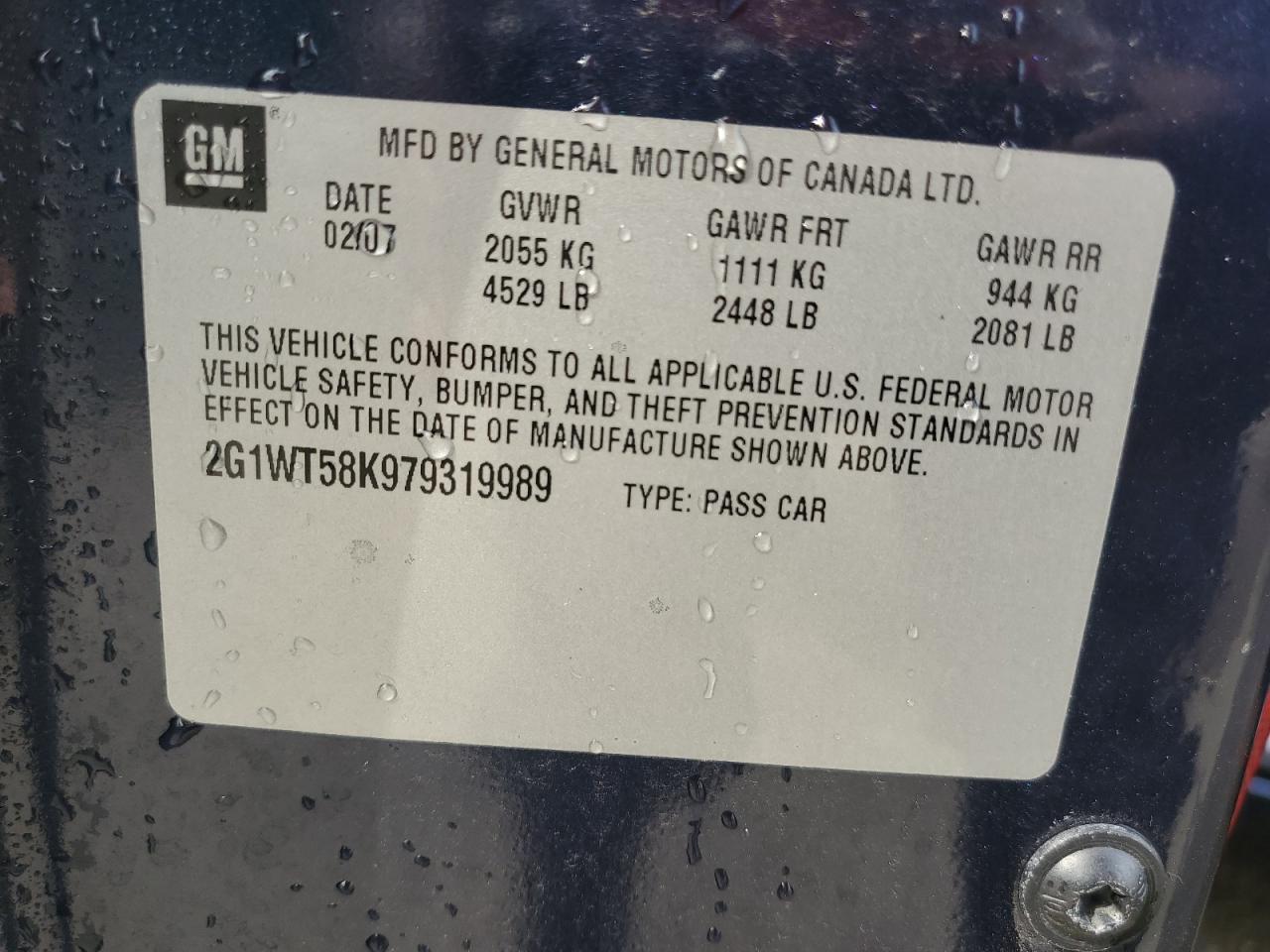 2G1WT58K979319989 2007 Chevrolet Impala Lt