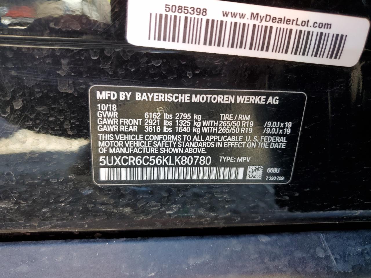 5UXCR6C56KLK80780 2019 BMW X5 xDrive40I