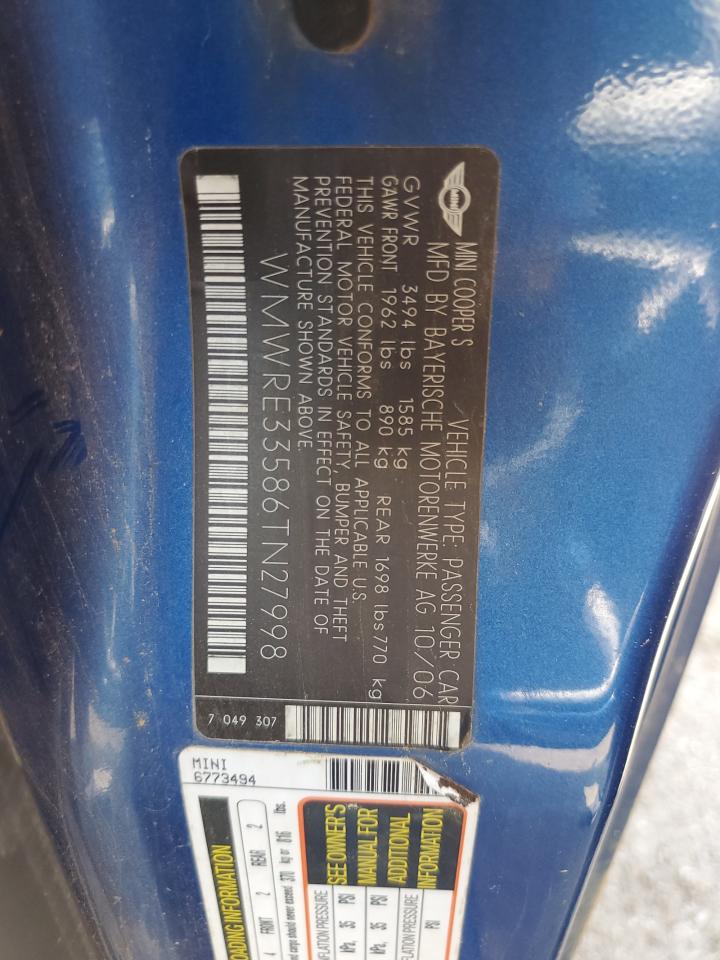 WMWRE33586TN27998 2006 Mini Cooper S