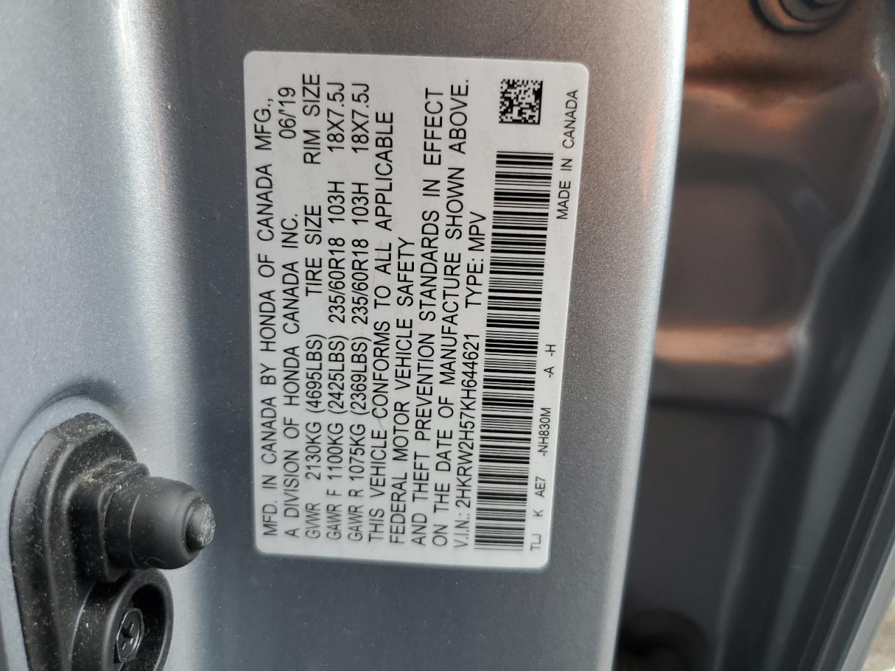 2HKRW2H57KH644621 2019 Honda Cr-V Ex