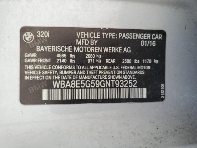 2016 BMW 320 Xi VIN: WBA8E5G59GNT93252 Lot: 53860474