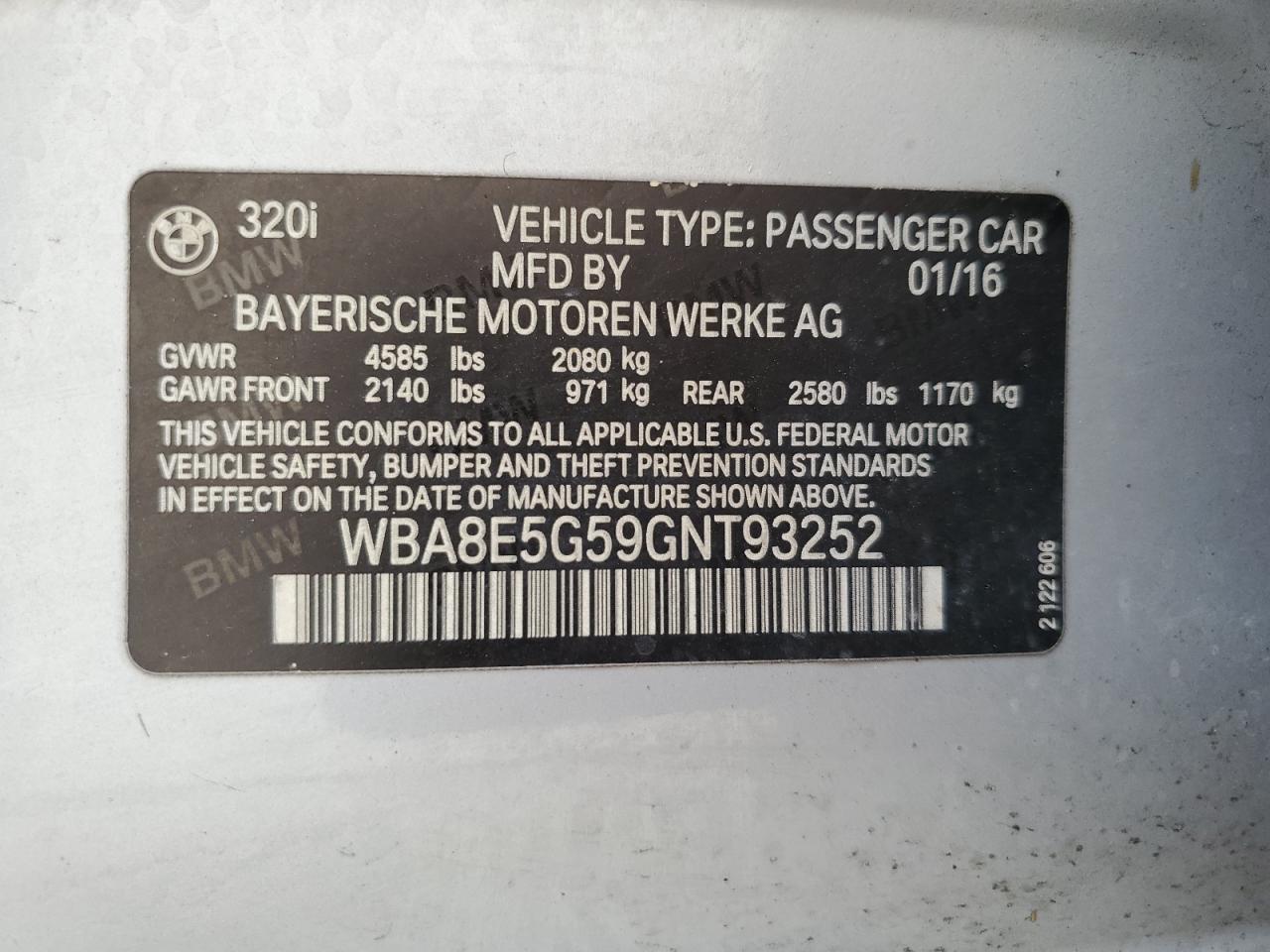 WBA8E5G59GNT93252 2016 BMW 320 Xi