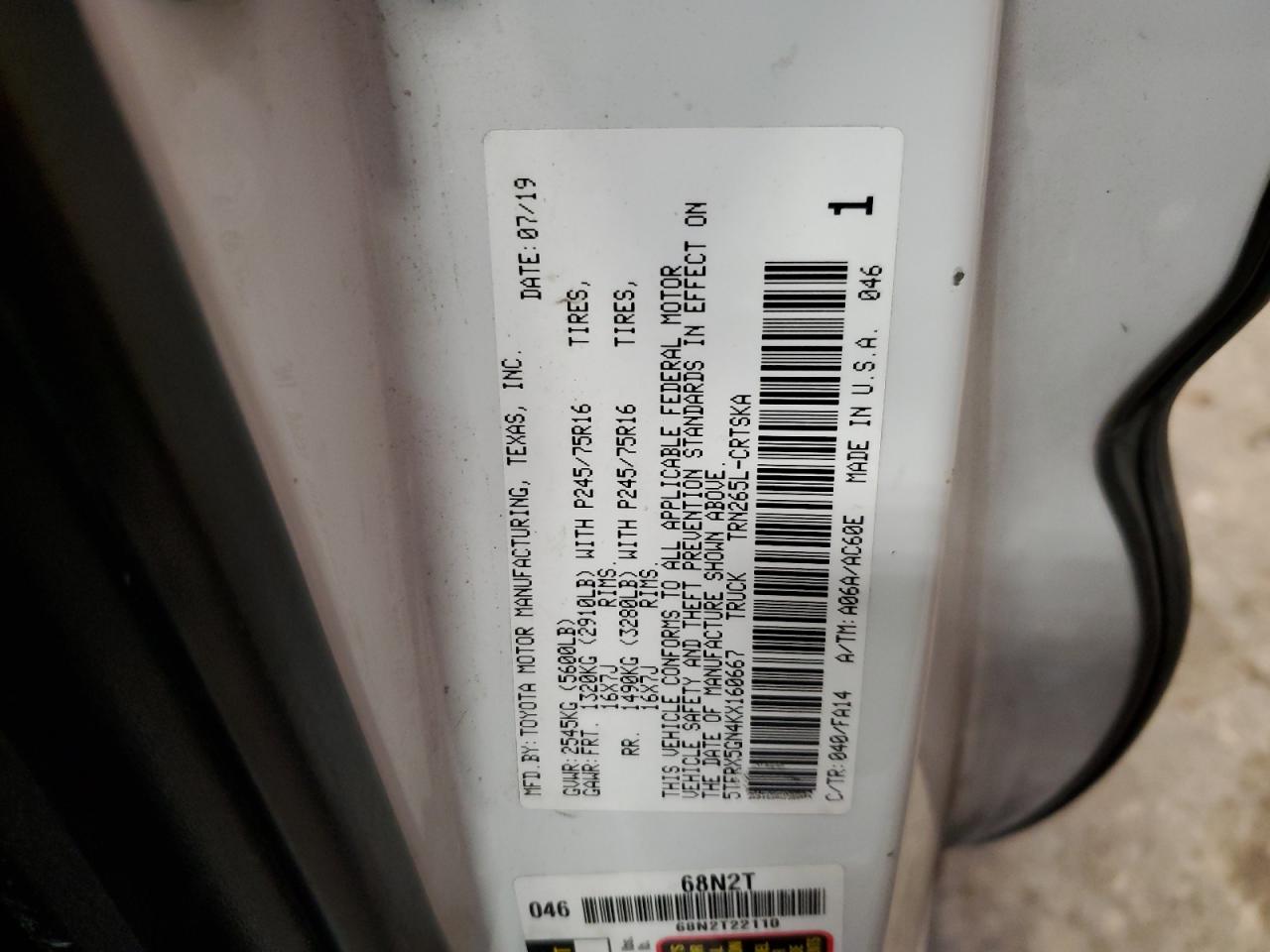 5TFRX5GN4KX160667 2019 Toyota Tacoma Access Cab