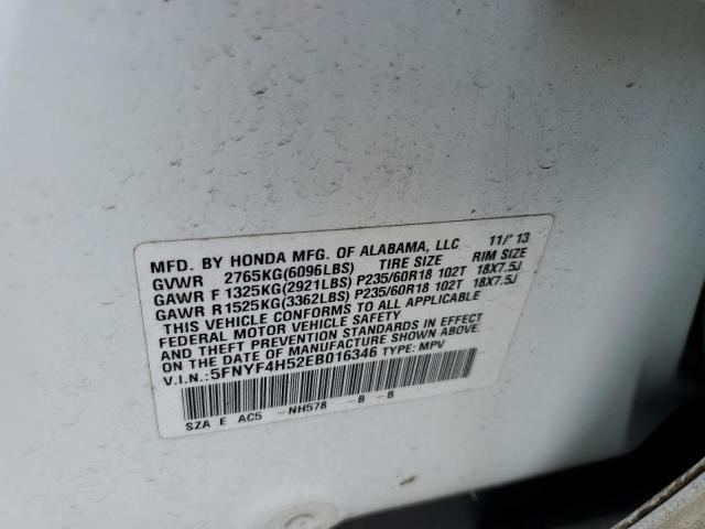 2014 Honda Pilot Exl VIN: 5FNYF4H52EB016346 Lot: 56880164