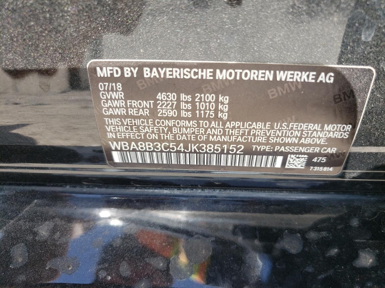 2018 BMW 340 I vin: WBA8B3C54JK385152