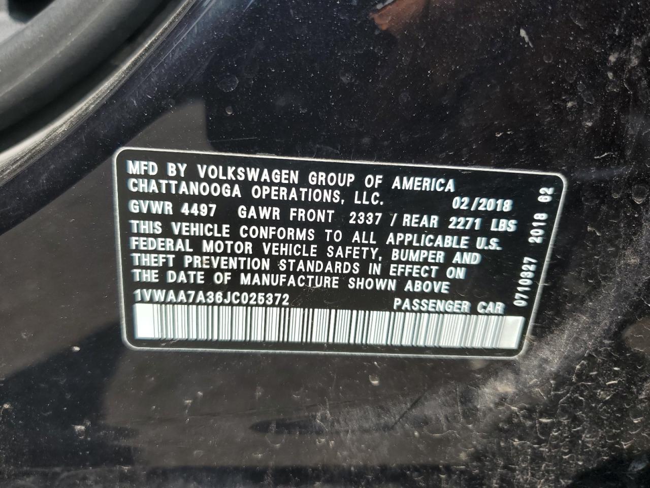 1VWAA7A36JC025372 2018 Volkswagen Passat S